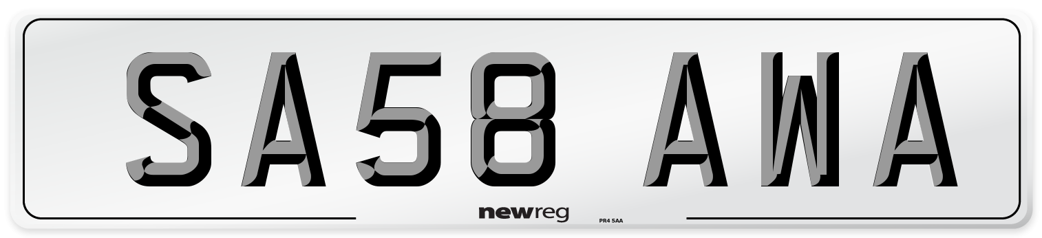 SA58 AWA Number Plate from New Reg